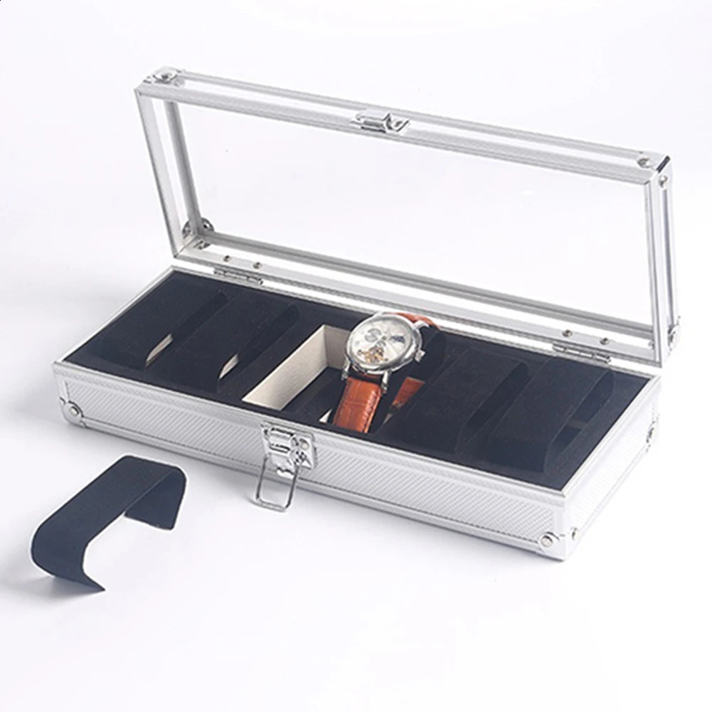 6 12 GRID CARD SLOT Titta på Safe Exhibition Box Smycken Watches Aluminium Alloy Storage Case Transparent Stand Displa 240119