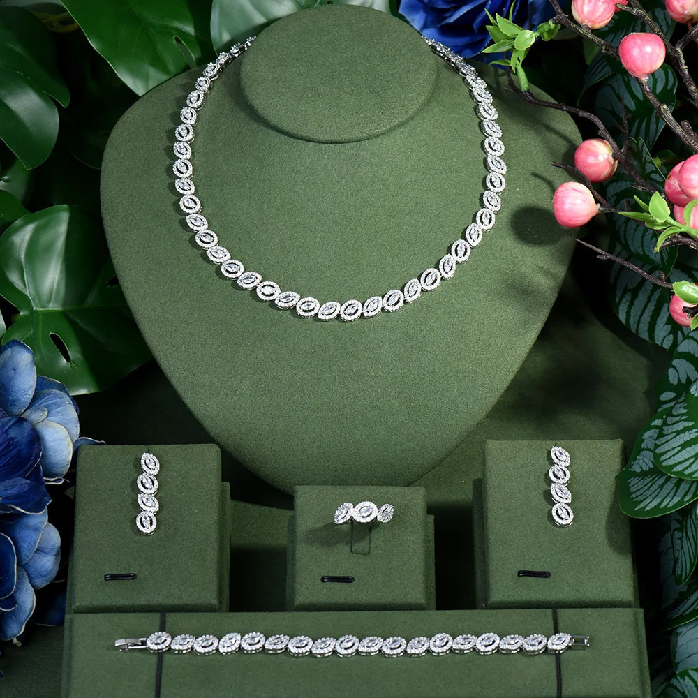 romantyczny błyszczący sześcienne cyrkonia nigeryjska luksus Symulowany Pearl Bridal Wedding Party Biżuteria do narzeczonych N-134 240202