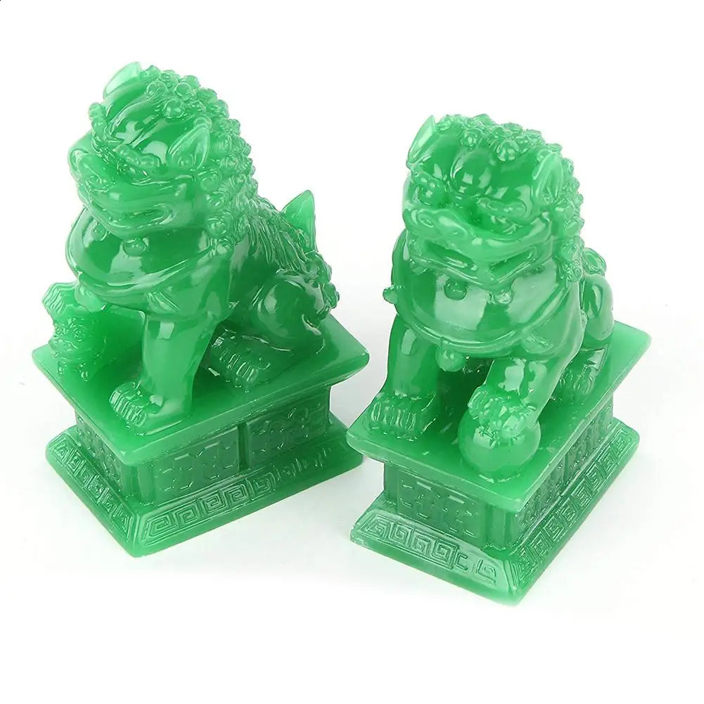 2 pezzi Fu Foo Cani Guardiano Leone Statue Finitura in pietra Feng Shui Ornamento Elemento culturale Asiatico Foo Dog la decorazione domestica 240129