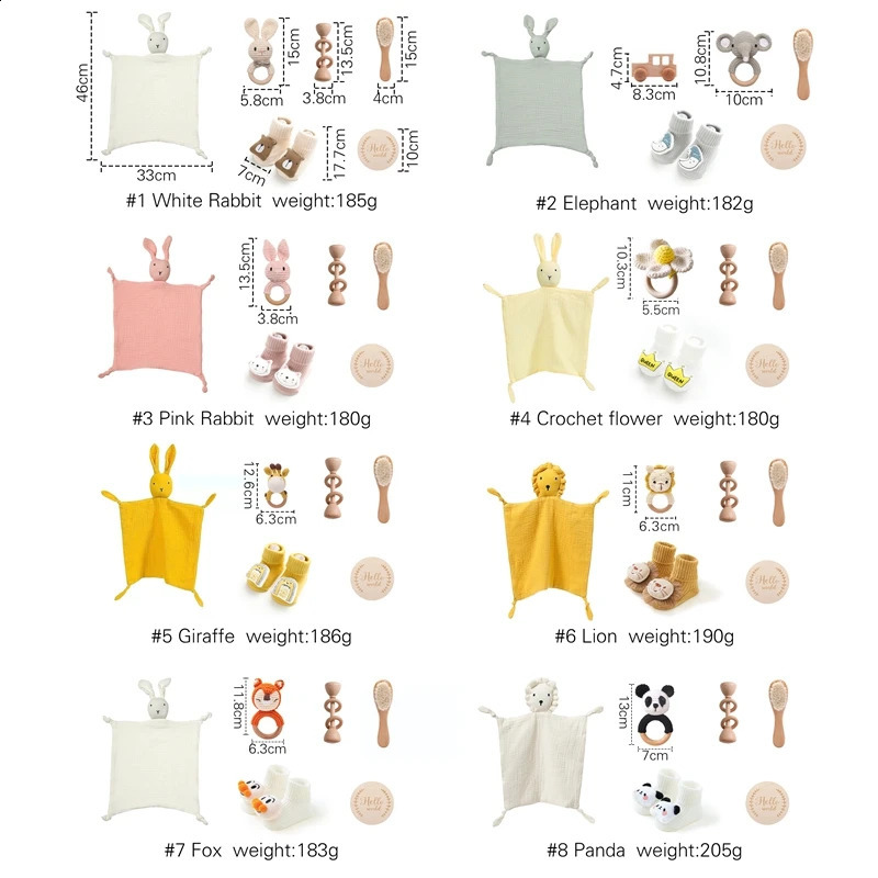 Детское двустороннее хлопковое одеяло, набор для ванной, подарочная коробка, деревянная вязаная крючком погремушка, браслет, полотенце для душа, подарок 240127