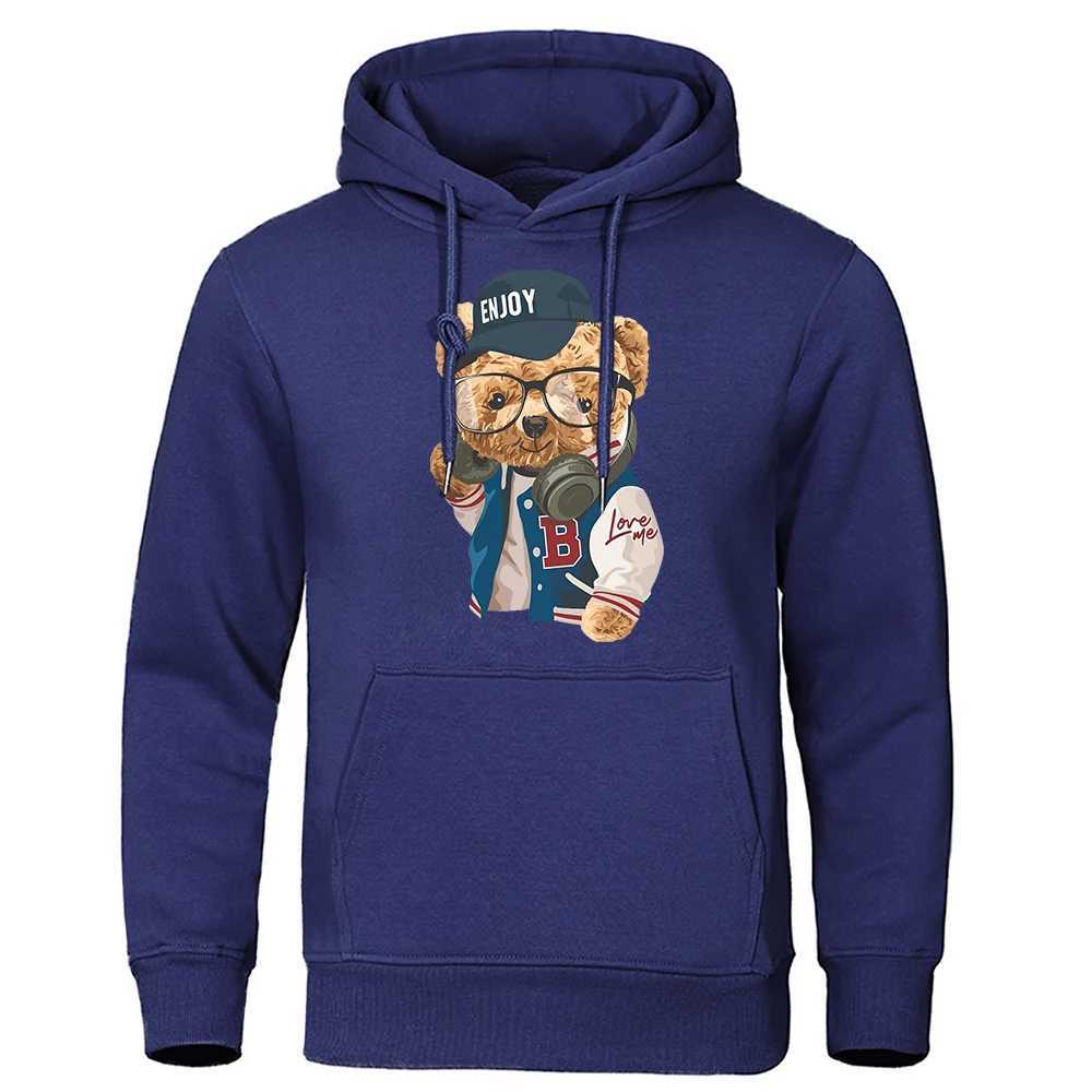 Hoodies voor heren Sweatshirts Geniet van de modetrend van het leven Teddybeer Hoodies Heren Hip Hop Losse Hoody Crewneck Fleece Kleding Casual Pullover Heren Hoodie T240217