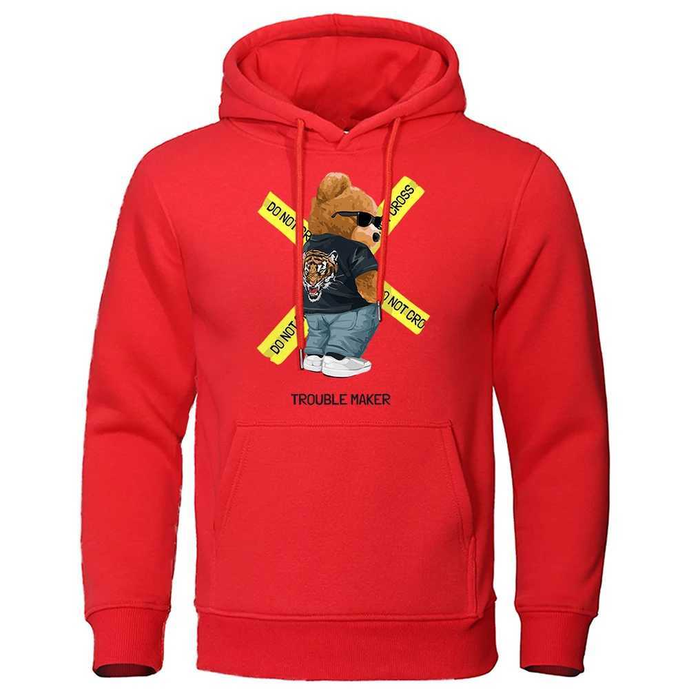 Erkek Hoodies Sweatshirtler Bay Teddy Bear Dark Gözlükleri ile Sorun Maker Maker Sıradan Erkek Hoodies Trailsuit Harajuku Gündelik Sokak Giyim Moda Erkek Sweatshirt T240217