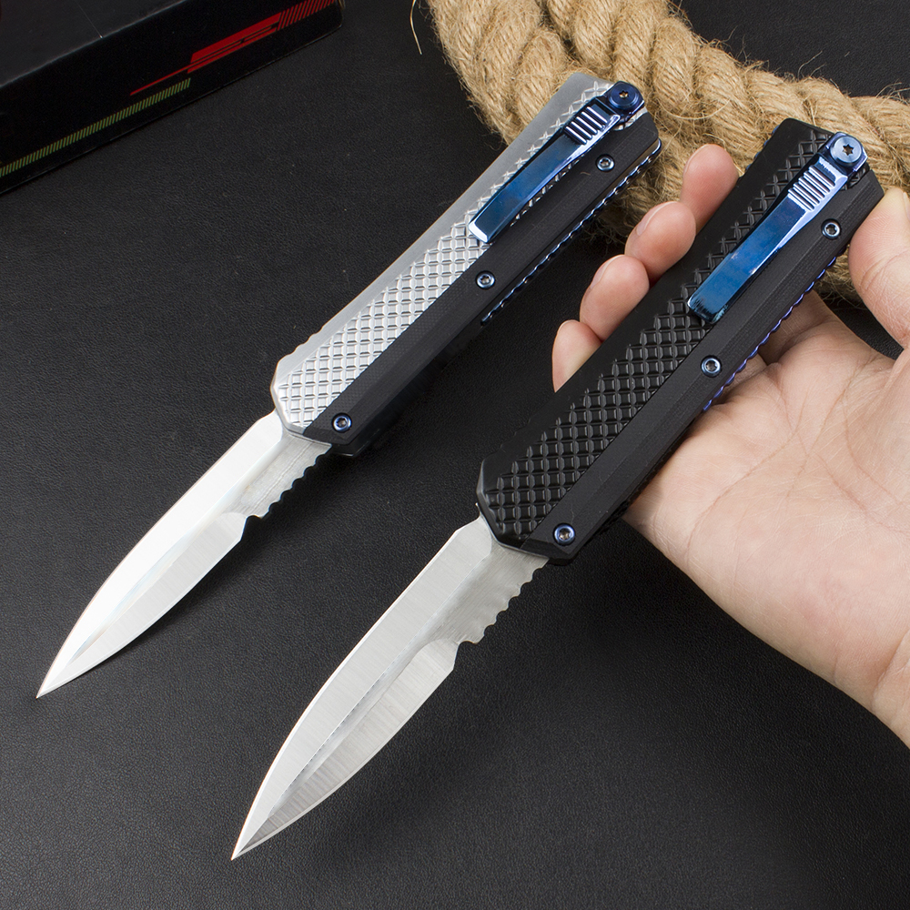 MTH2437 Auto Tactical Knife D2 Satin Double Edge Blade CNC Zn-Al Alloy Handle Outdoor Camping Vandring Survival Knives With Nylon Bag