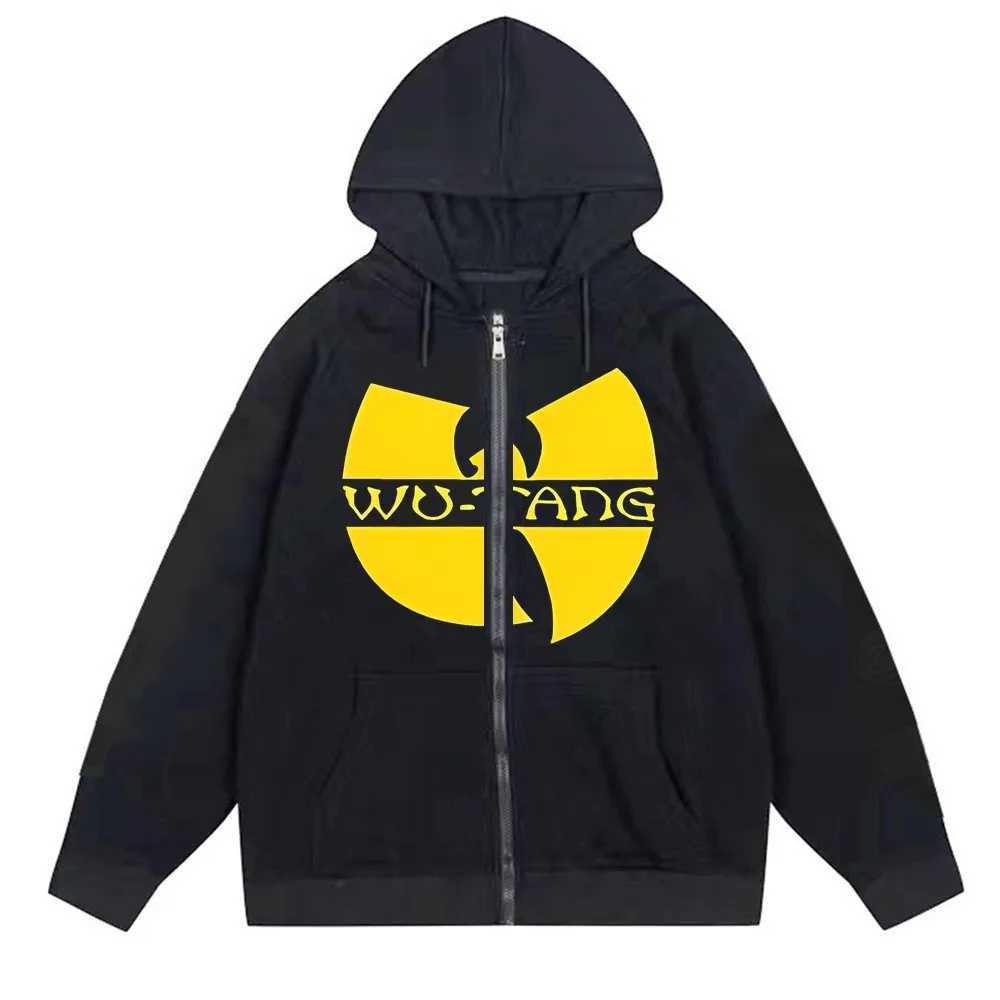 Men's Hoodies Sweatshirts Graphic Wu Gothic Y2K Zipper Up Hip Hop Hoodies Sweatshirt inner Fleece Harajuk High Street Mens Womens Streetwear Coat T240217