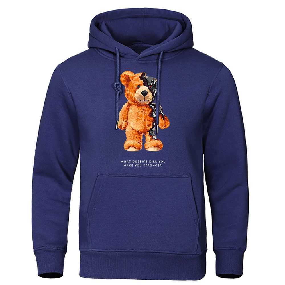 Moletons masculinos com capuz Teddy Bear mostram o que eu realmente sou parecido com moletons de lã quente casual streetwear masculino pulôver novidade moletom com capuz masculino T240217