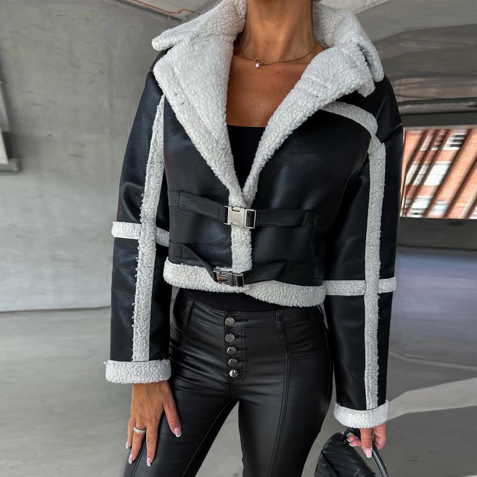 Womens casual moda outono e inverno integrado manga comprida jaqueta feminina botão cortado jaqueta mujer preto lapela bomber 240202