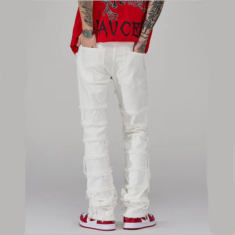 Punk staplad vit rak y2k grunge jeans byxor män mode hip hop kpop kvinnor bomull gamla långa byxor ropa hombre 240125