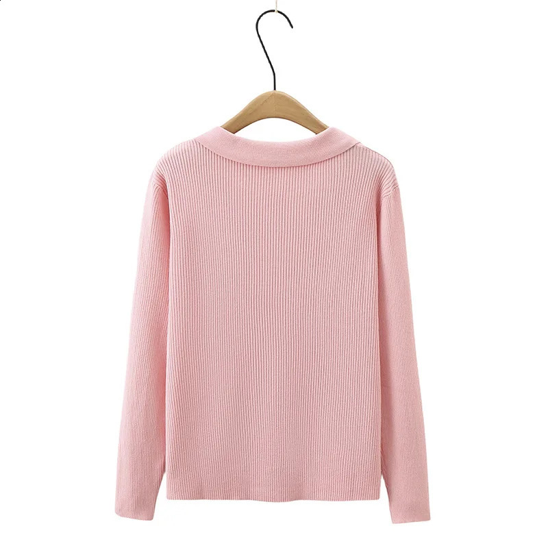 Slim V Neck Knit Sweater Women Plus Size Autumn Winter Casual Clothing Långärmad Pullover Solid Color Jumpers S61 6613 240202