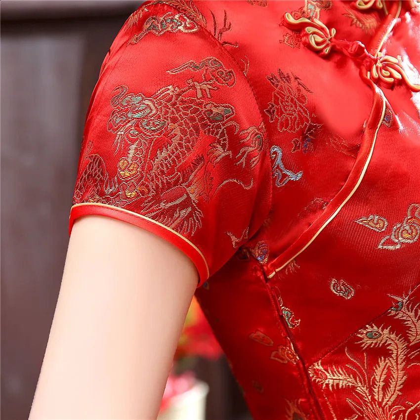 Cheongsam klänning kort ärm qipao elegant kvinnas sommar drake phoenix klänningar smala överdimensionerade 6xl 240131