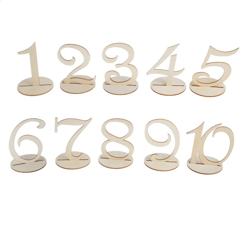 1101120 Wooden Table Numbers Set with Base Birthday Wedding Party Decor Gifts 240127