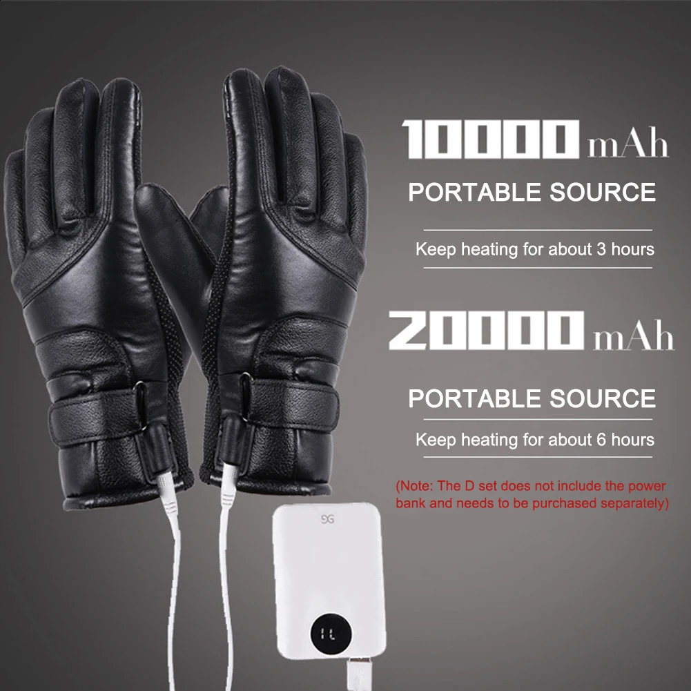 Guantes calefactores para motocicleta con pantalla táctil, guantes calefactores eléctricos USB a prueba de viento para invierno, guantes cálidos para exteriores con temperatura constante 240127