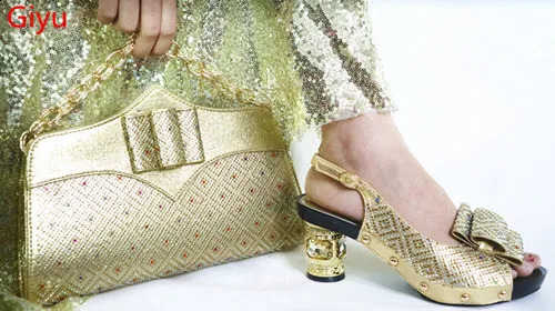 doershow Fashion Rhinestone GOLD Shoes And Bag Set est African Women low Heels Pumps Matching Purse For WeddingHLP1-8 240125