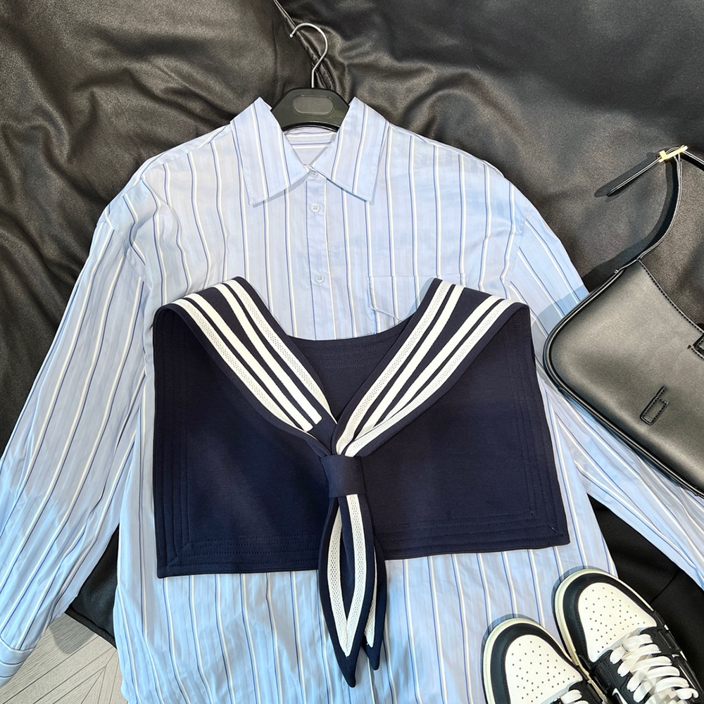 Designer Women's Shirt Spliced Stripe Navy Shawl Young Fashion Men's and Women's Oversized Two Piece Casual Shirts