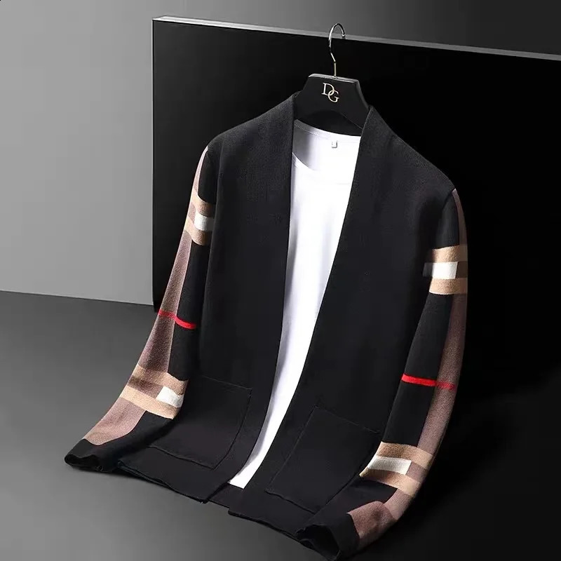 High-end marka dzianinowy sweter luksusowy luksusowy sweter w paski swobodny szal sprężyna i jesienna trend męski płaszcz noszenia 240202