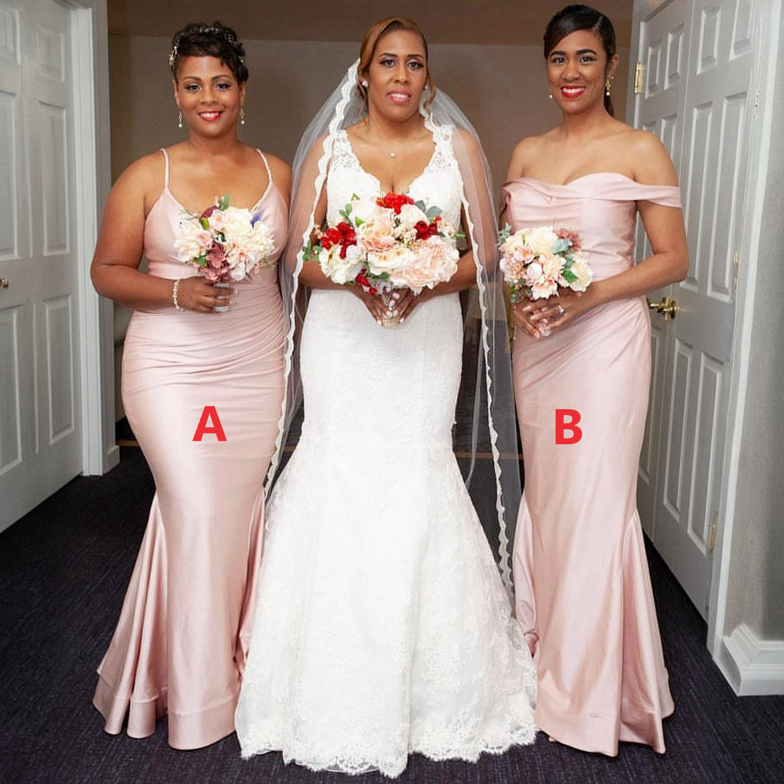 Nuke Pink Junior Bridesmaid Dresses Plus Size Mermaid Long Bridesmaid Dress Elastic Satin Gowns For Black Women Wedding Guest's Wear in Wedding NR064