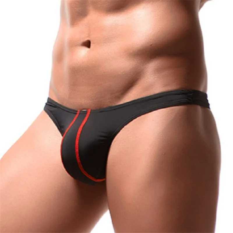 Briefs Panties Sexy Mens Bulge Pouch Micro Bikini Thong U-convex Striped Underwear G-Strings Tangas Hombre Ropa Interior YQ240215