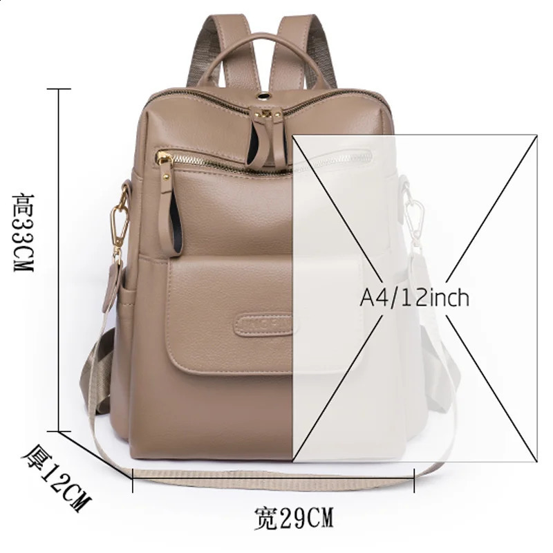 2023 Leather Backpack Women Solid Color Fashion Trend Casual Large Capacity Ladies Travel Bag School for Teenage Girls 240130