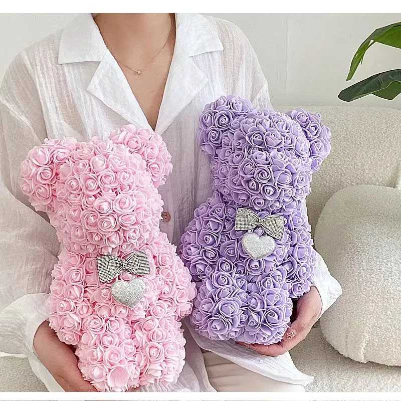 Couronnes de fleurs décoratives 2023 ours rose violent fleur artificielle ours en peluche rose pour fille femme saint valentin mariage anniversaire cadeau de noël fête des mères