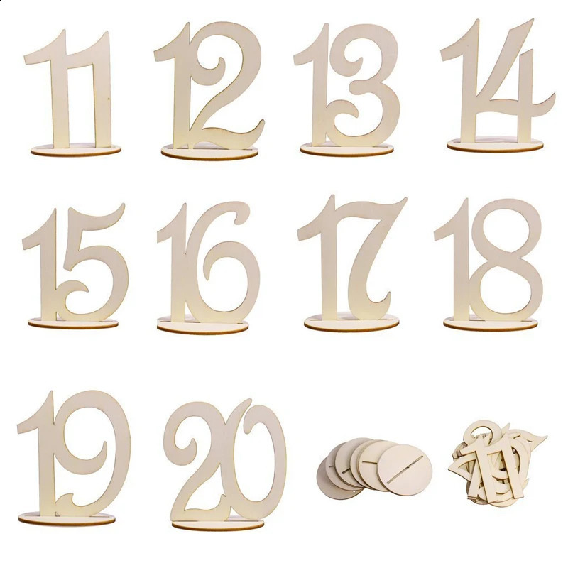 1101120 Wooden Table Numbers Set with Base Birthday Wedding Party Decor Gifts 240127