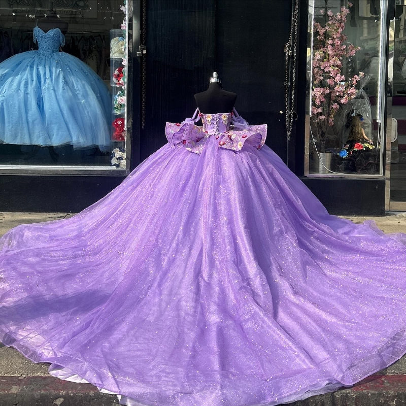 Lilac Vestidos De 15 Anos Lilac Quinceanera Dresses 2024 Lace Applique Tull Sequin Off The Shoulder Sweet 16 Prom Gowns