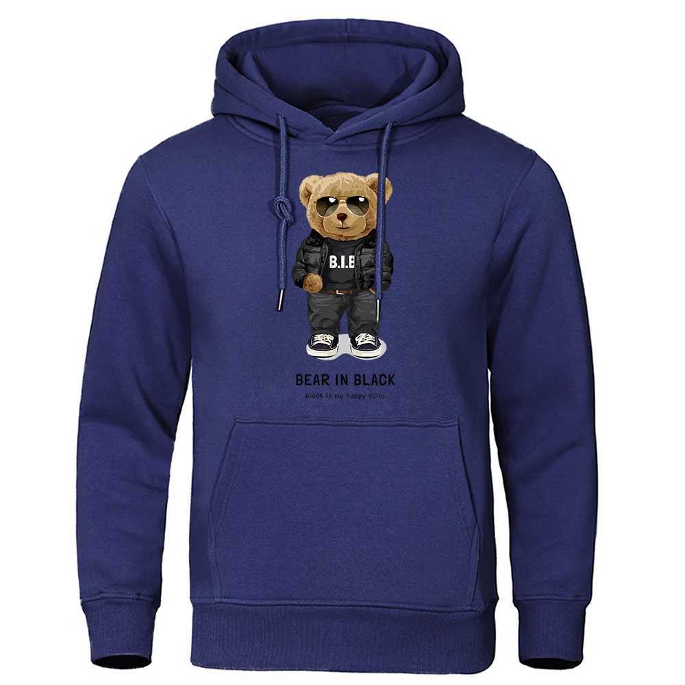 Felpe con cappuccio da uomo Felpe Teddy Bear in nero That Is My Happy Color Felpe con cappuccio da uomo Fashion Style Felpa con cappuccio in pile sciolto Felpa pullover oversize T240217