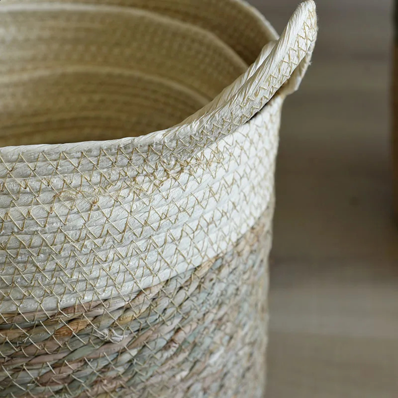 Natural Storage Basket Creative Seagrass Rattan Straw Wicker Folding Flower Pot Baskets Garden Planter Tvättleverantör 240223