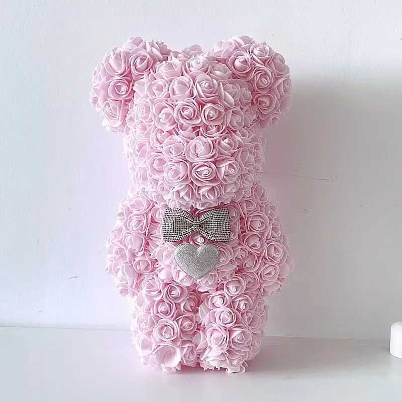 Couronnes de fleurs décoratives 2023 ours rose violent fleur artificielle ours en peluche rose pour fille femme saint valentin mariage anniversaire cadeau de noël fête des mères