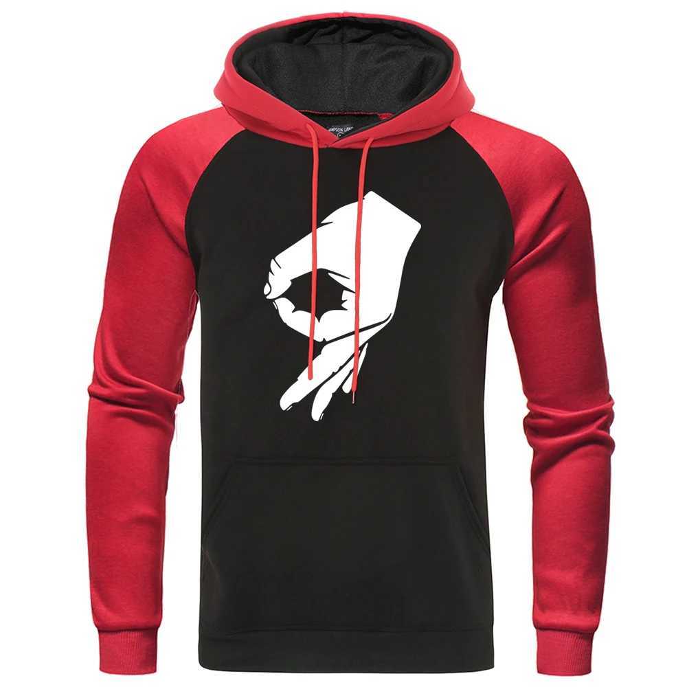 Herren Hoodies Sweatshirts Okay Handzeichen T-Shirt Finger Ok Hoodies Herren New Raglan Lose Sweatshirts Hip Hop Mode Hoodie Fleece Tasche Herren Kleidung T240217