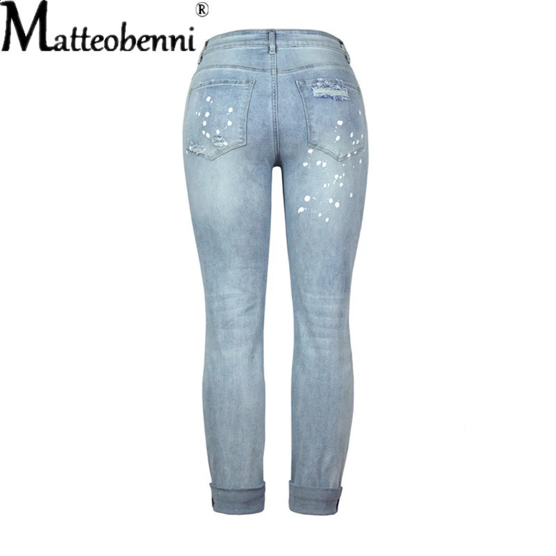 Kadınlar Yırtık Sıkıntılı Sıska Yüksek Bel Denim Pantolon Rendelenmiş kot pantolonlar ince jeggings bayanlar sonbahar düz kotlar 240124