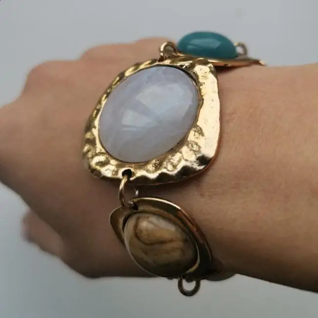 ZA Indian Vintage Bracelets المجوهرات المرأة البوهيمية البيان العرقي سحر راتنج راتنج الحجر الإناث 240125