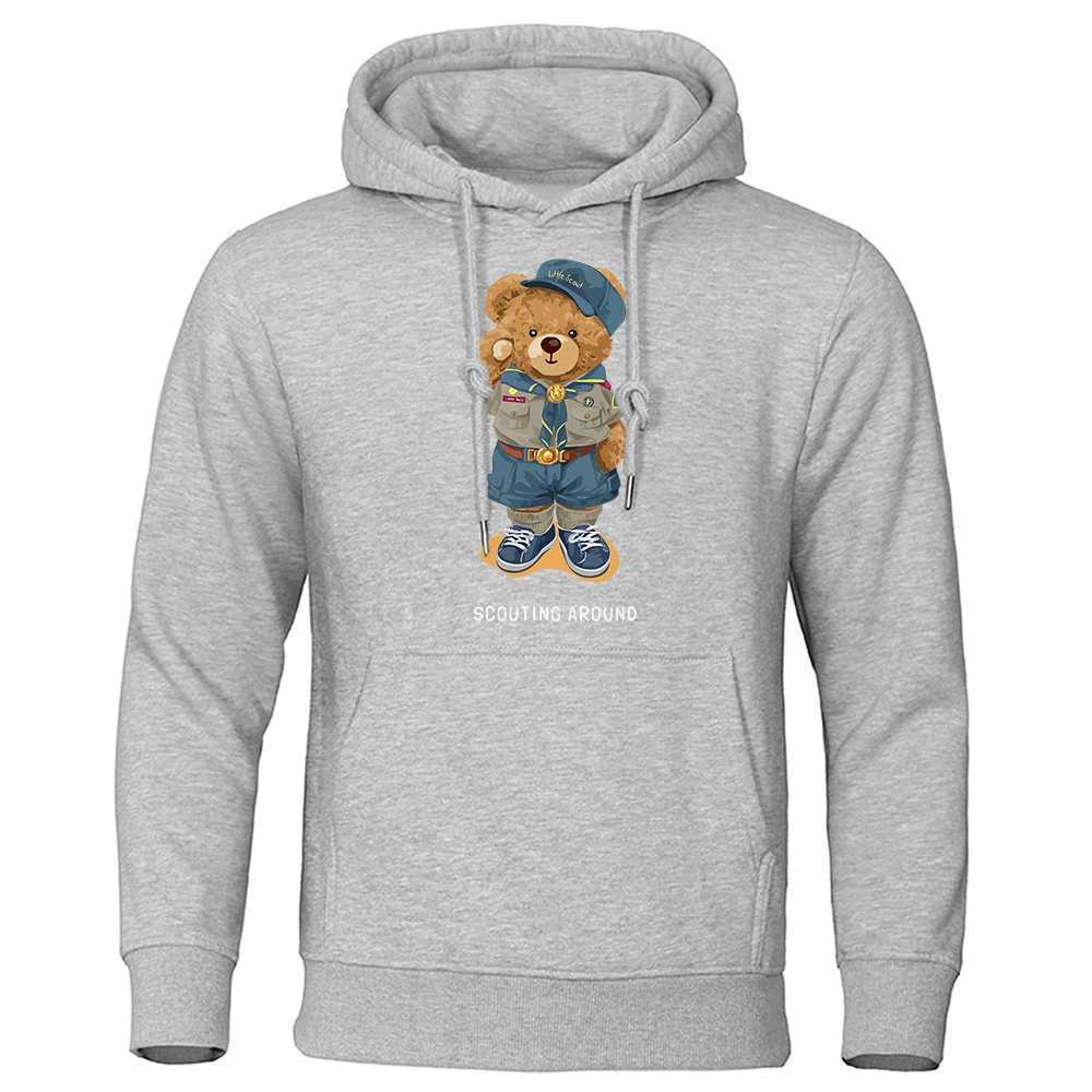 Felpe con cappuccio da uomo Simpatico orsacchiotto Salute Scoring Around Felpe con cappuccio da uomo Fashion Street Streetwear Personalità Felpa con cappuccio Hip Hop Pullover Felpa con cappuccio in pile T240217