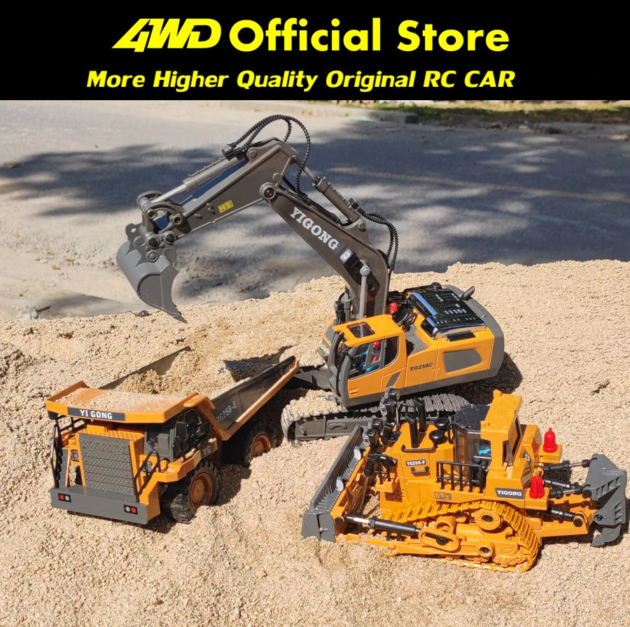4WD Alloy 2.4G RC Car / Excavator / Dump Truck / Bulldozers 11 Channels With Led Lights Engineering Car Children Electric Toy 240127