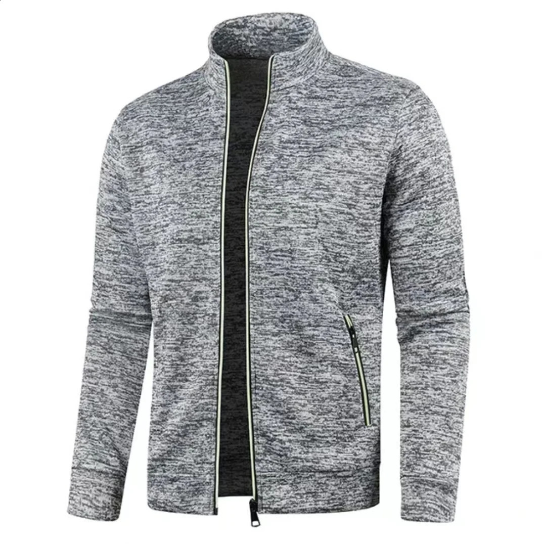 Autumn Winter Mens dragkedja stickade långa ärmar tunna kashmir mode topp tröja kappa 240130