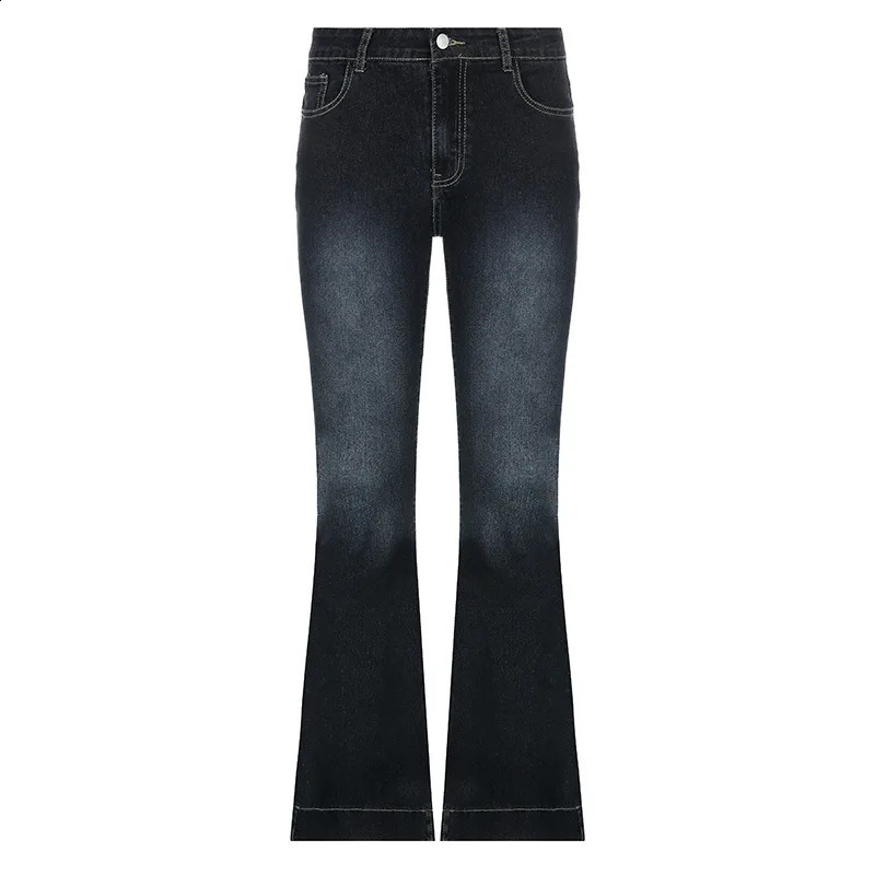 Y2K Flare Jeans Low Waist Trouser Women Vintage Cargo Pants Aesthetic Streetwear Blue Denim Pant Fashion 90s Distressed Jean 240124