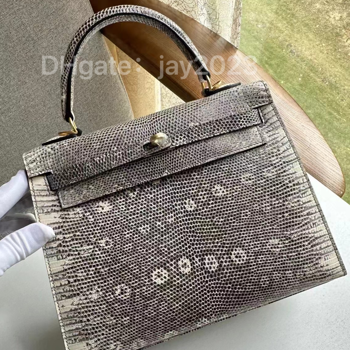 Helt handgjorda tygväska Designer Skew Bag Classic Luxury Clamshell Bag 25 Dimensions Importerad ödla hudbiva Tråd Sydd guld/silver hårdvara kan anpassas