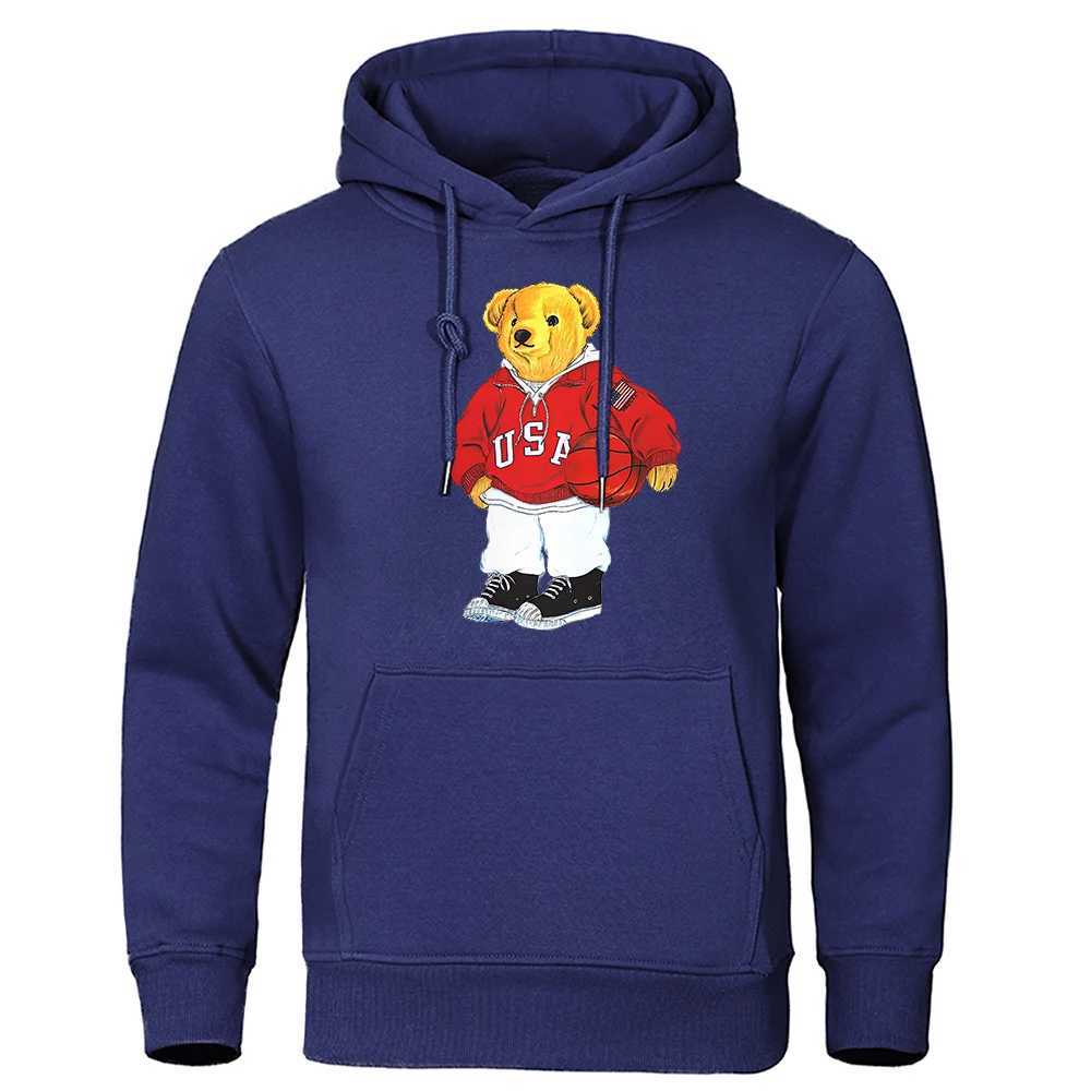 Moletons masculinos Moletons Esportes Moda Teddy Bear Cantor Mens Hoodies Casual Confortável Roupas Desenhos Animados Soltos Novo Com Capuz Casual Hip Hop Homens Pulôveres T240217