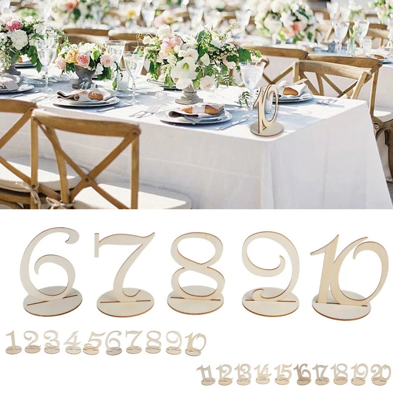 1101120 Wooden Table Numbers Set with Base Birthday Wedding Party Decor Gifts 240127