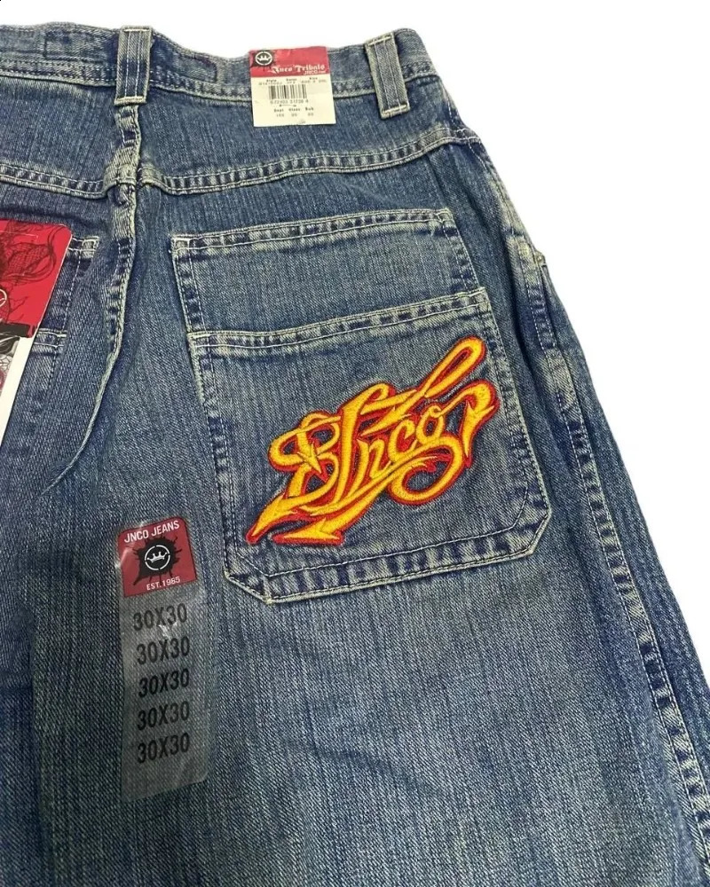 Pantalones de carga de ropa Y2K Hombres Jnco Bordco Bordado Hip Hop Hop Streetwear Harajuku Vintage de pierna ancha Designe de jeans angustiados