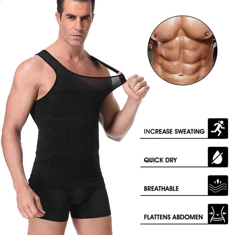 Be-in-shape homens emagrecimento corpo shaper cintura trainer colete barriga controle postura camisa correção de volta abdômen tanque superior shaperwear 240129