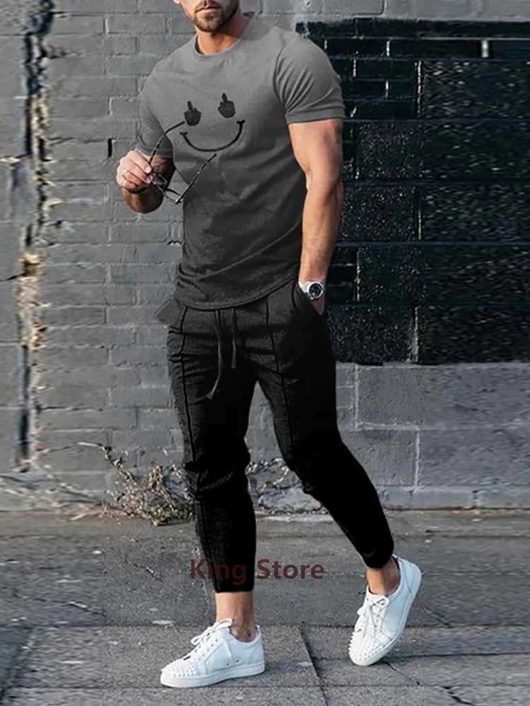 Męskie dresy letnie moda męska T-koszulka Tracki Tracki 3D drukowane stroje sportowe T-shirt z krótkim rękawem T-shirt długie spodnie 2-częściowe zestaw T240217