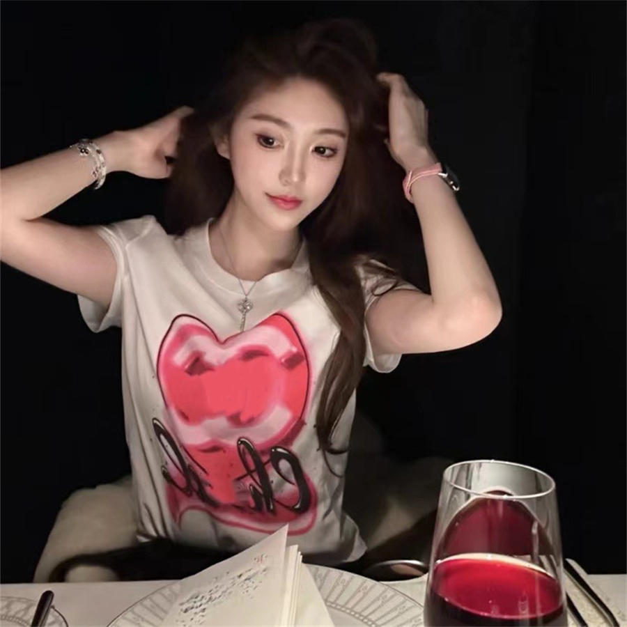 Women's T-shirt designer summer round neck top light luxury high-end pure cotton letter love print white short sleeved