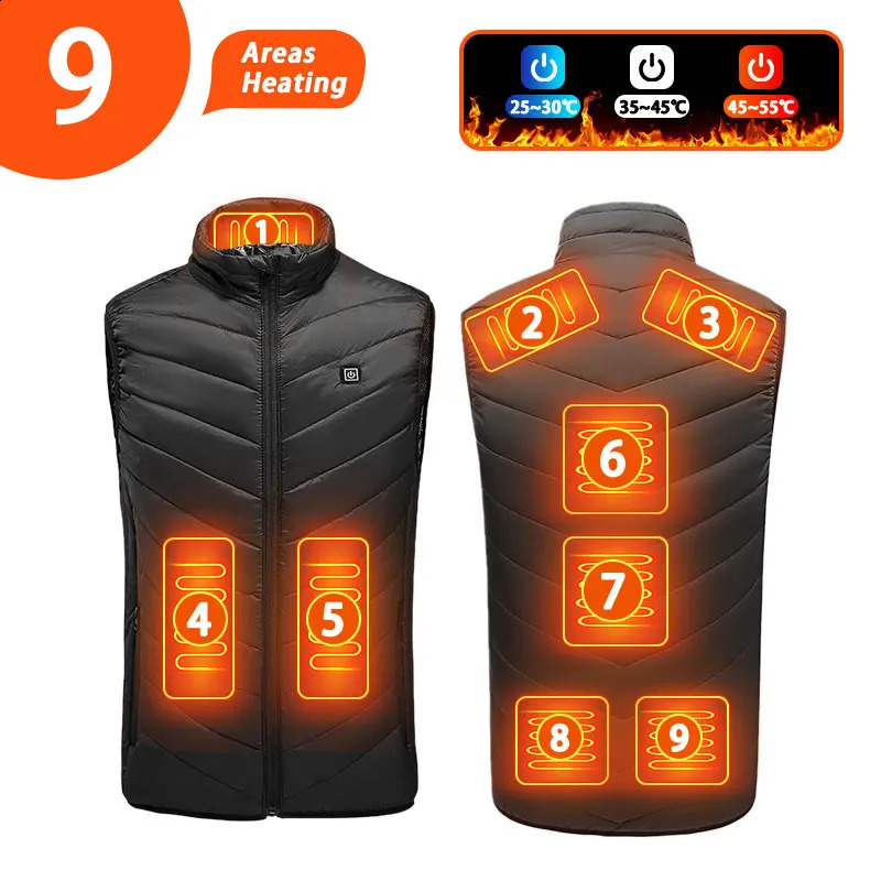 9 zones gilet chauffant hommes femmes veste hiver Usb chauffage auto thermique vers le bas Warmte 240202