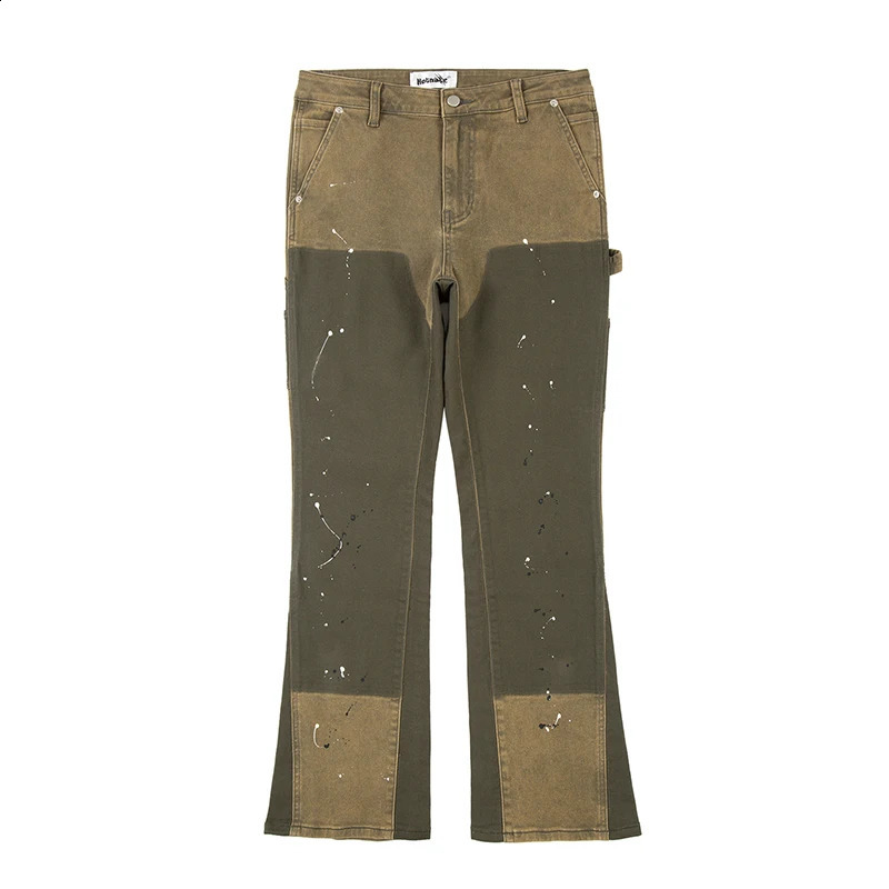 Брюки из микроэластичного денима с рисунком Splash Ink, мужские лоскутные мешковатые джинсы Y2K, повседневные брюки-карго большого размера 240125