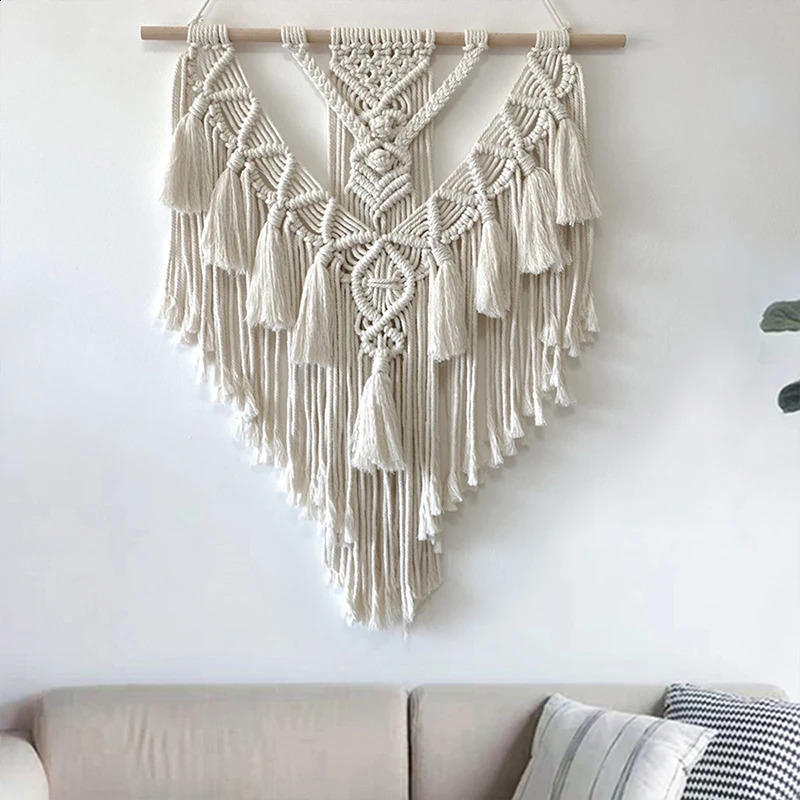 Macrame geweven wandtapijt Boho chic Boheemse geometrische kunst decor mooi appartement slaapzaal thuis kamer decoratie 240127