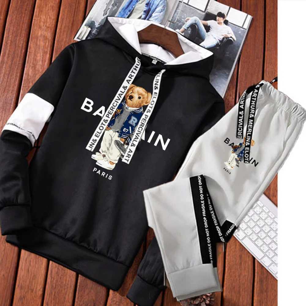 Men's Tracksuits Lightweight Mens Winter Themal Sweatshirt+Design Pant 2-Pcs Sports Cloth Breathable Luxury Sweat Suit Pullover Slim Windbreaker T240217