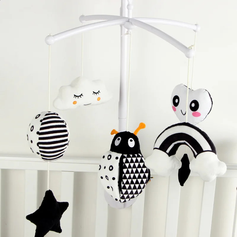 Boîte à musique animale noir et blanc lit cloche jouet bébé berceau hochets bébé jouets 0-12 mois infantile horloge jouet Mobile né jouets 240129