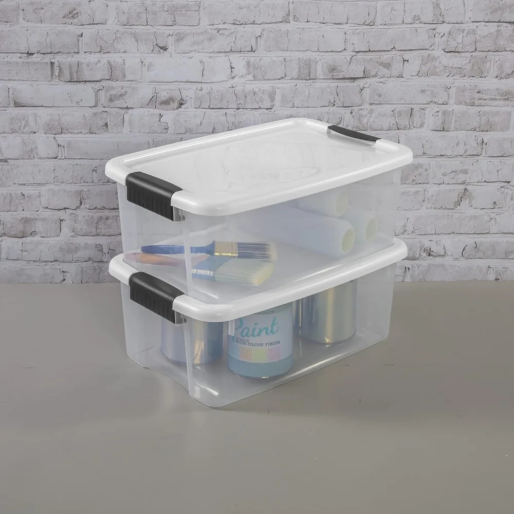 18 QT Ultra Box Stapelbar förvaringsfack med locket Plastbehållare Tungt tull ES 240125