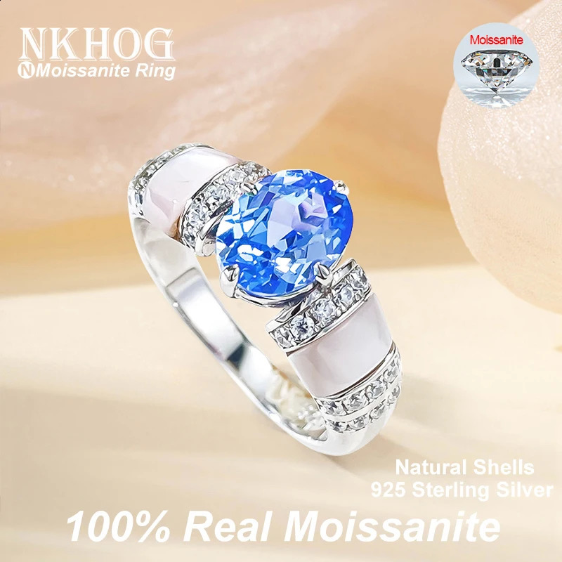 NKHOG Real 1ct Ring S925 Silver Natural Shells Vintage Paraiba 18K Gold Plated Women Engagement Wedding Rings Jewelry 240119