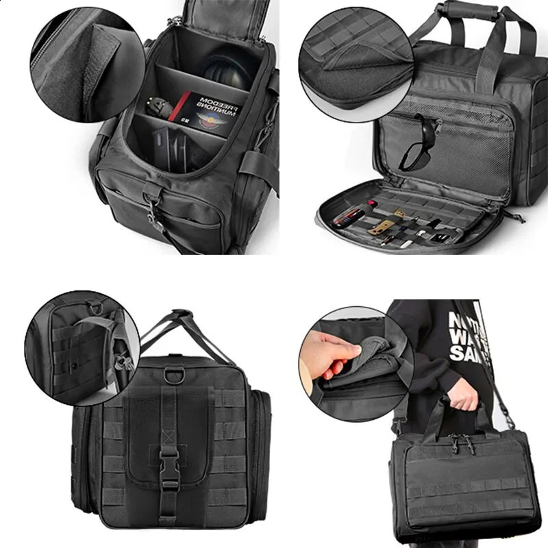 Gun Range Storage Bag Molle System Outdoor Hunting Accessory Nylon Tactical Case Bags Pistol Tool Shoulder Pack Sniper Black 240127