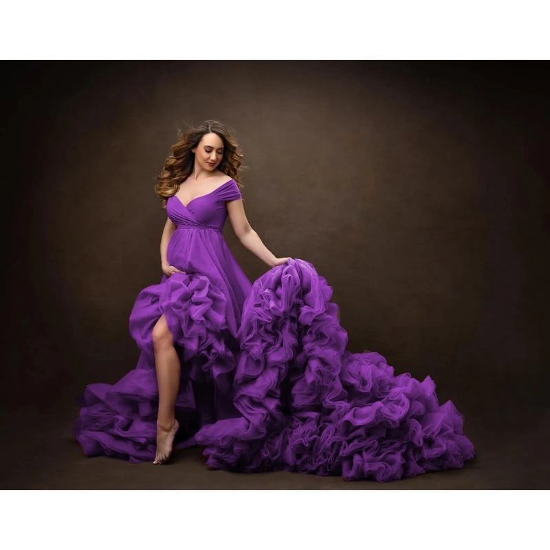 Hot Sale Grape Maternity Dress for Photoshoot Off The Shoulder Women Gowns Pregnancy Babyshower Prom Dress Party Evening Outfit